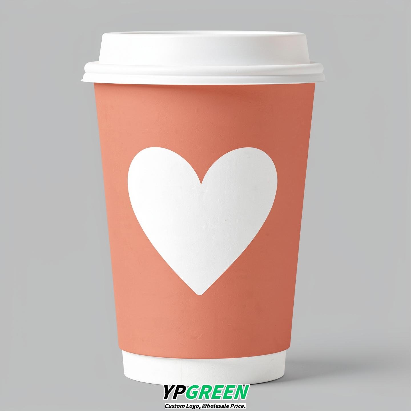 Apricot Heart Paper Cups with Lids 8-24oz