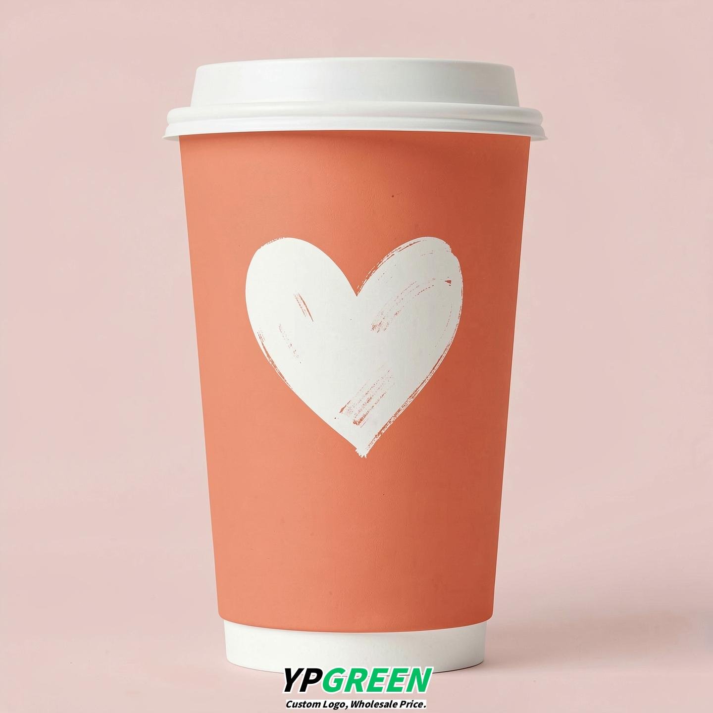 Apricot Heart Paper Cups with Lids 8-24oz