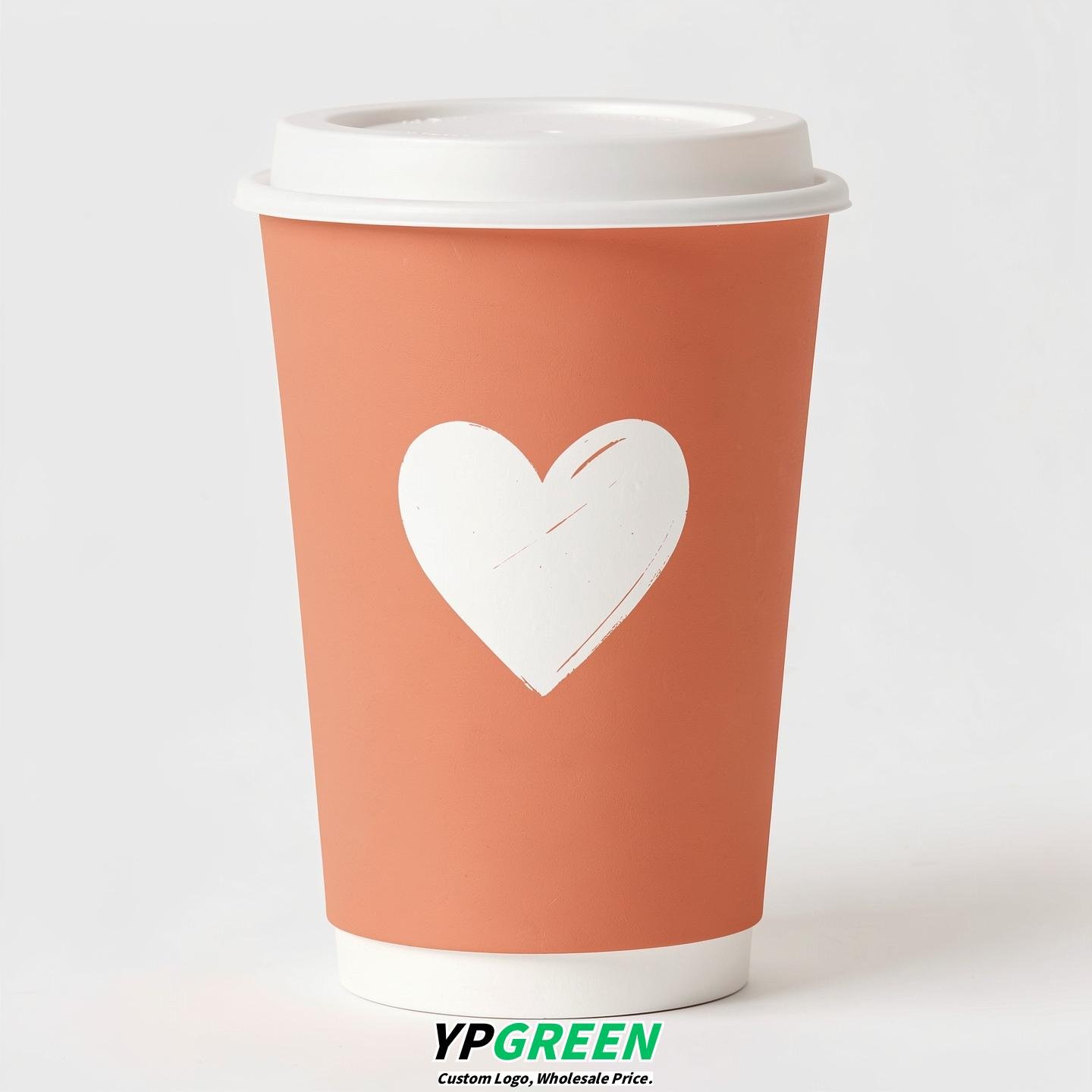 Apricot Heart Paper Cups with Lids 8-24oz Apricot Heart Paper Cups with Lids 8-24oz