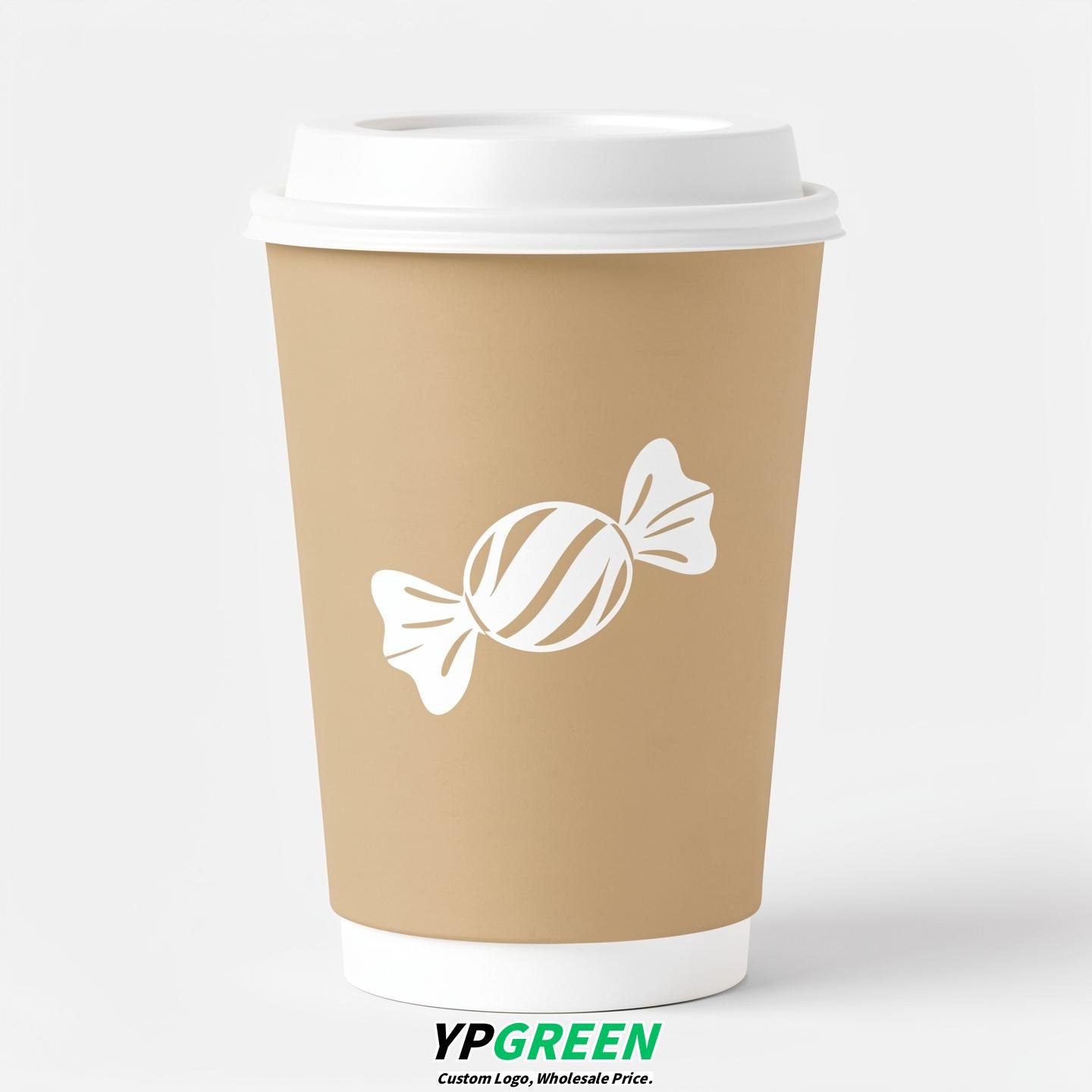 Beige Paper Cups with Candy Logo & Lids 8-24oz
