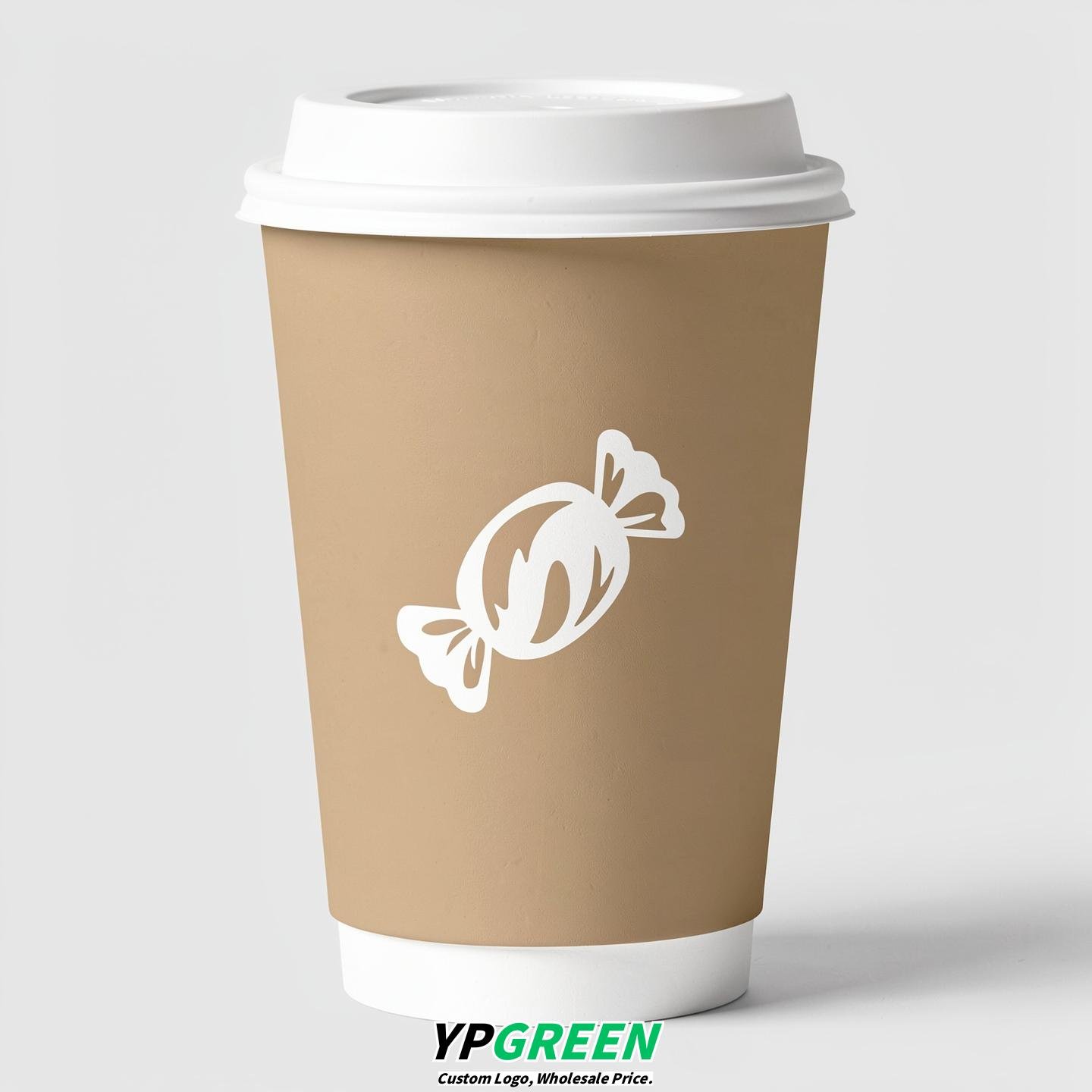 Beige Paper Cups with Candy Logo & Lids 8-24oz