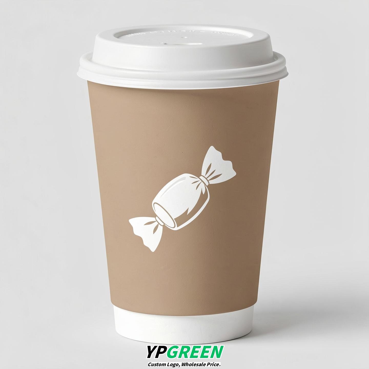 Beige Paper Cups with Candy Logo & Lids 8-24oz