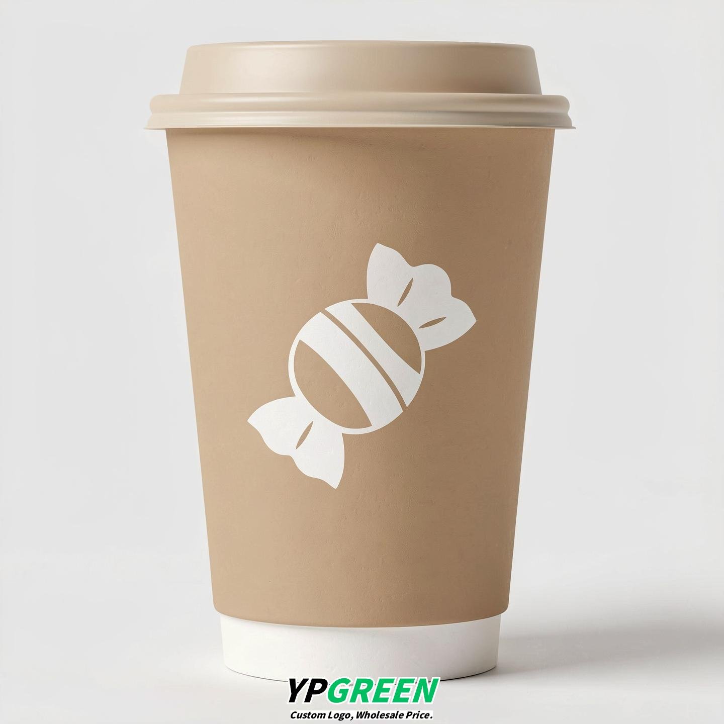 Beige Paper Cups with Candy Logo & Lids 8-24oz