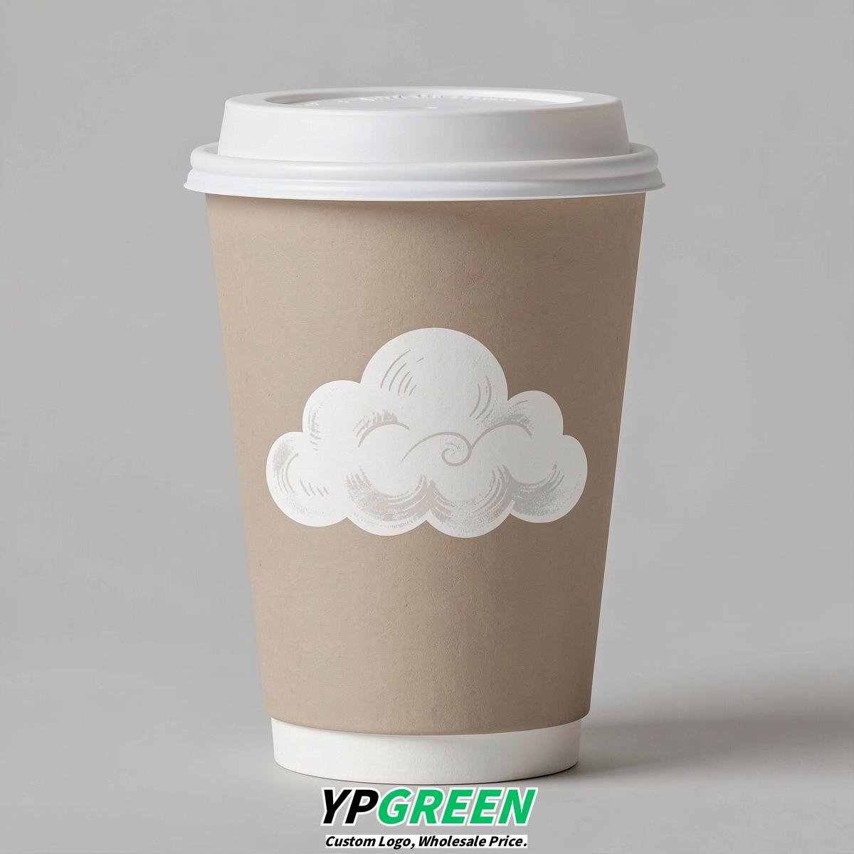 Beige Paper Cups with Clouds Logo & Lids 8-24oz