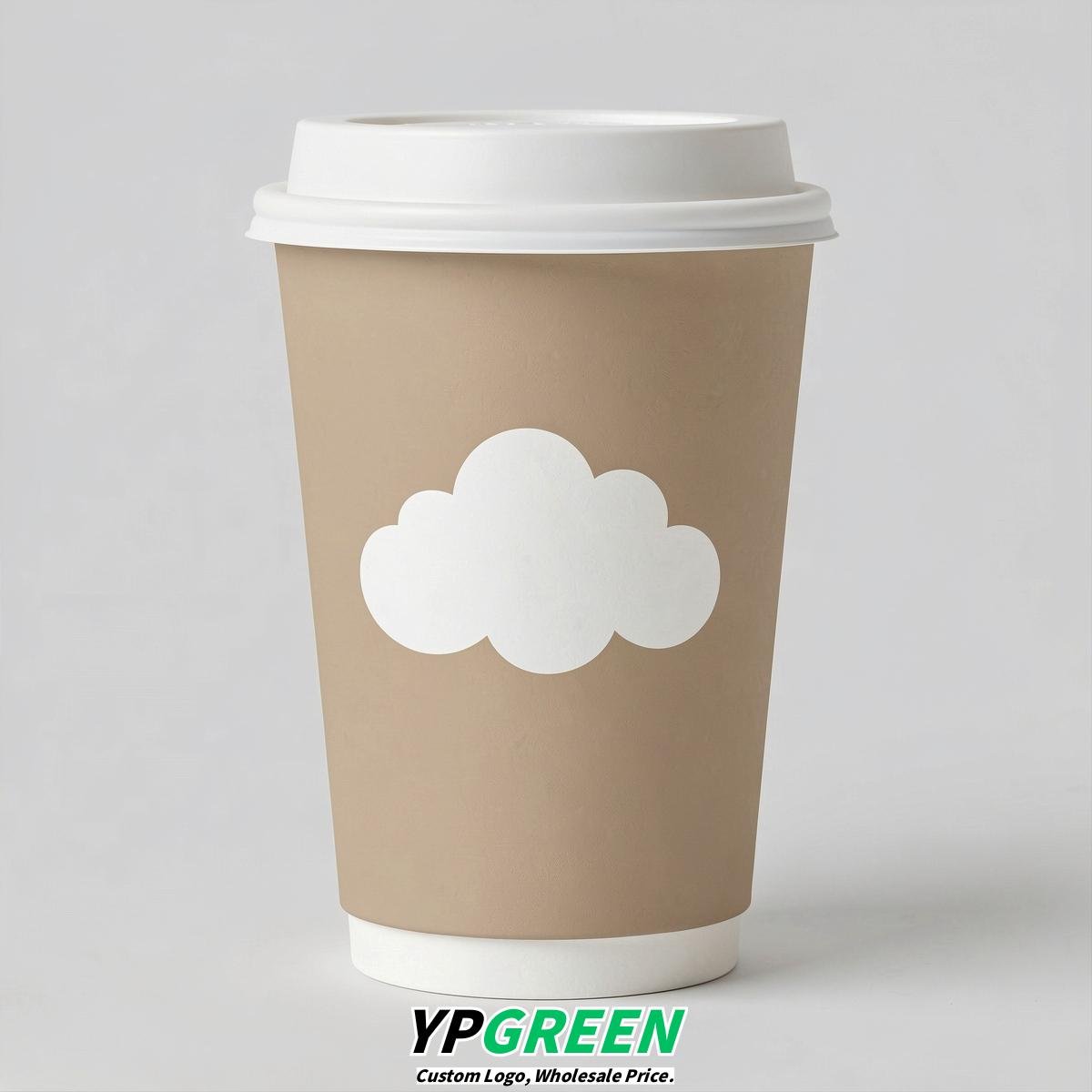 Beige Paper Cups with Clouds Logo & Lids 8-24oz