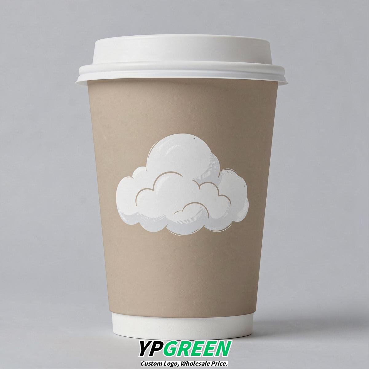 Beige Paper Cups with Clouds Logo & Lids 8-24oz