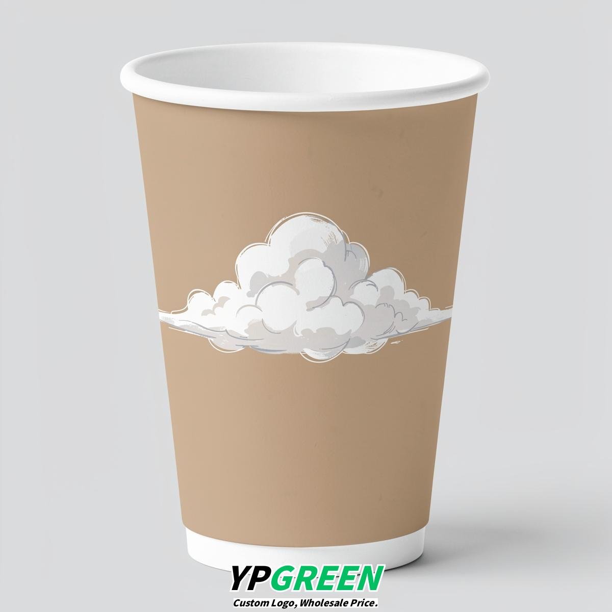 Beige Paper Cups with Clouds Logo & Lids 8-24oz