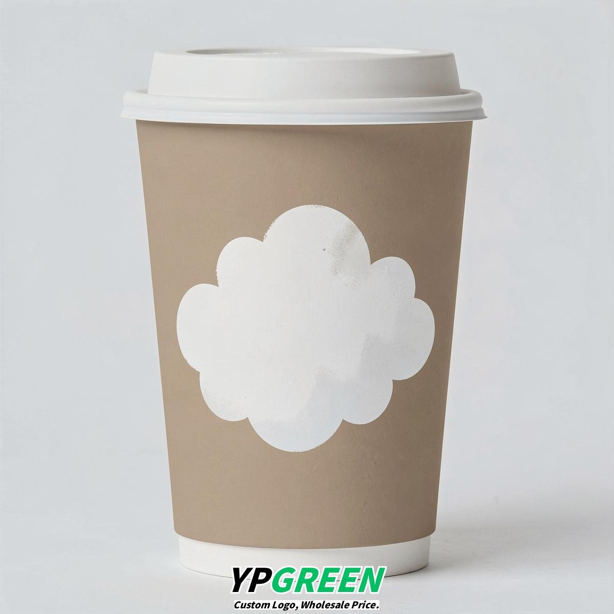 Beige Paper Cups with Clouds Logo & Lids 8-24oz