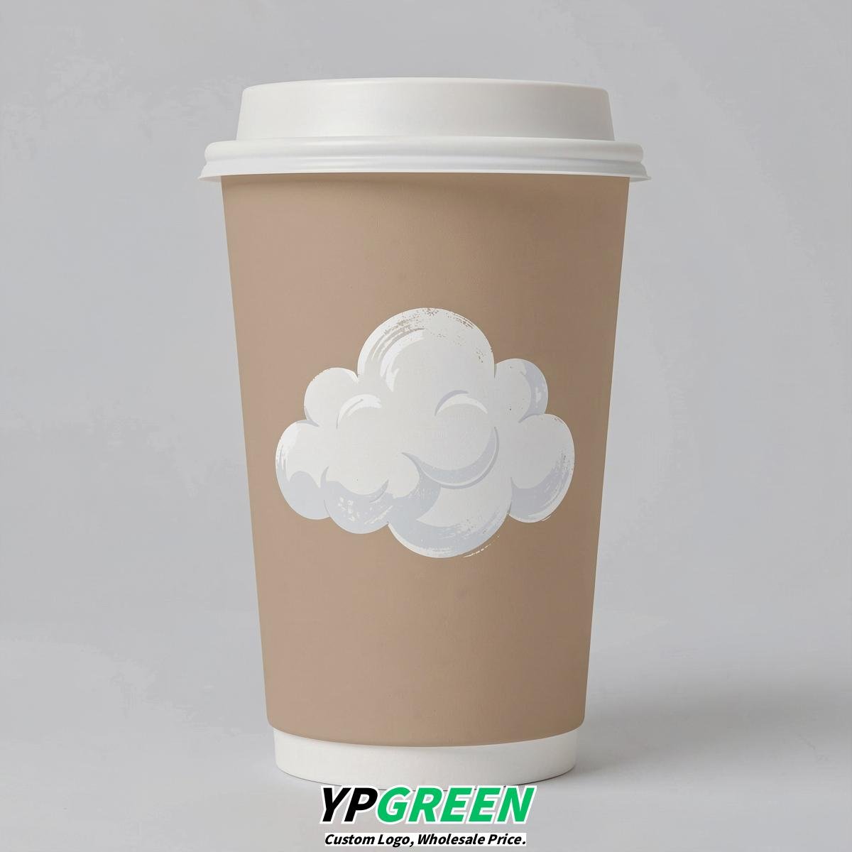Beige Paper Cups with Clouds Logo & Lids 8-24oz
