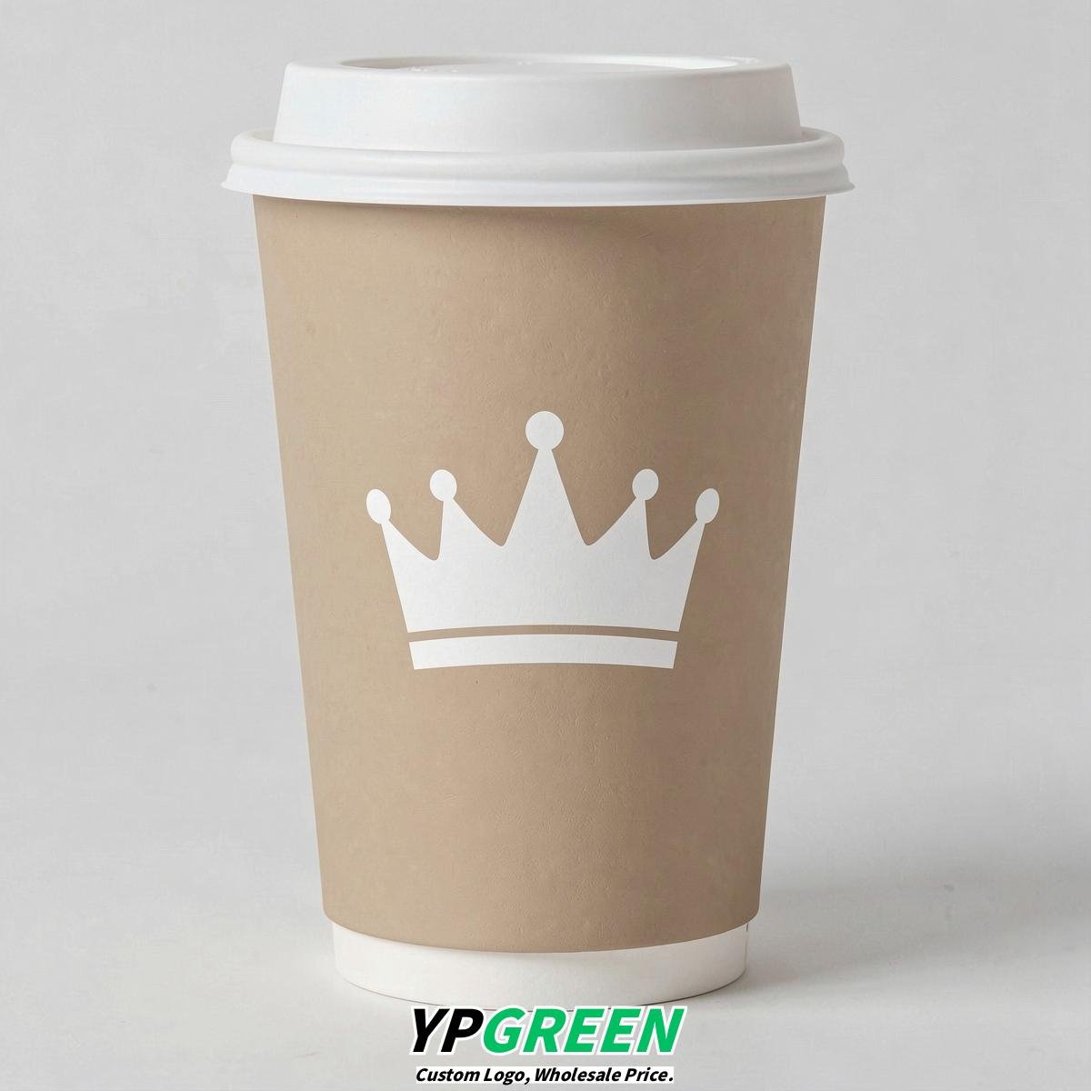 Beige Paper Cups with Crown Design 8-24oz