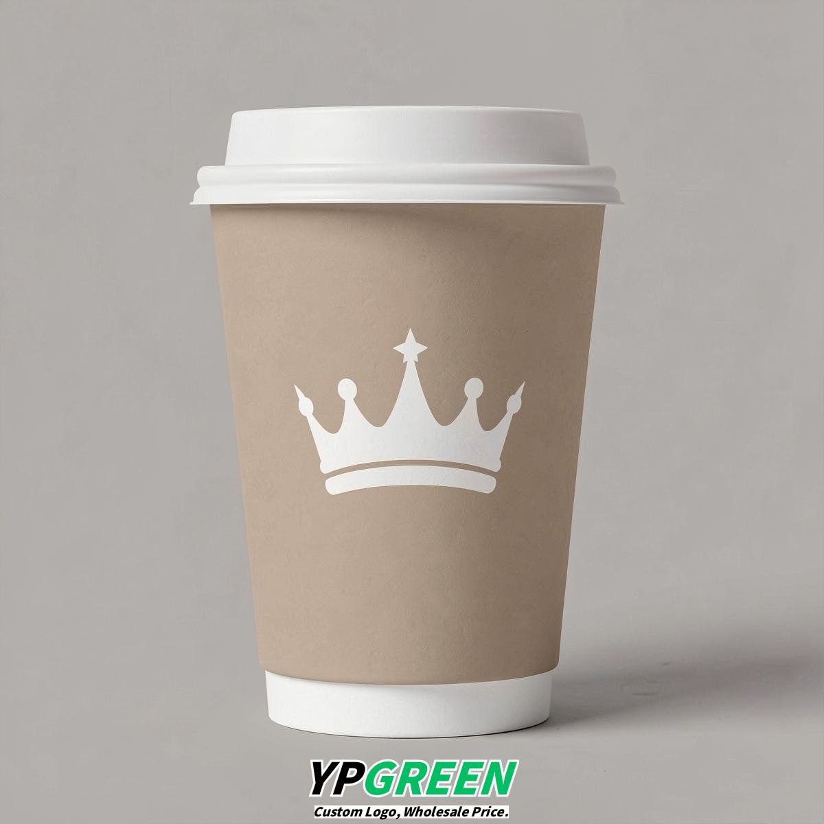 Beige Paper Cups with Crown Design 8-24oz