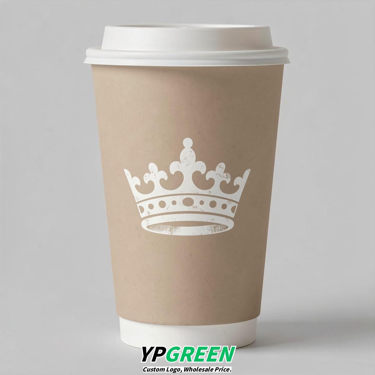 Beige Paper Cups with Crown Design 8-24oz