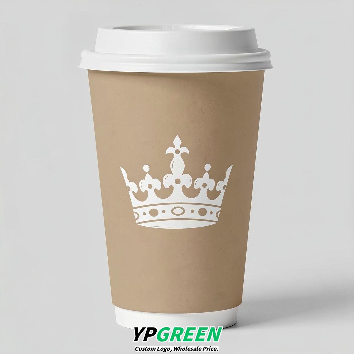 Beige Paper Cups with Crown Design 8-24oz
