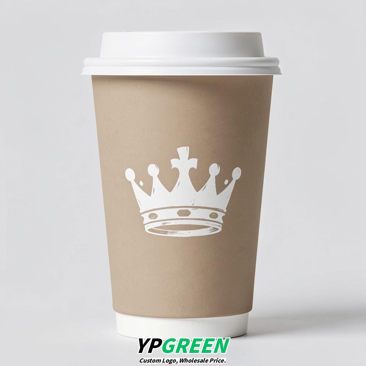 Beige Paper Cups with Crown Design 8-24oz