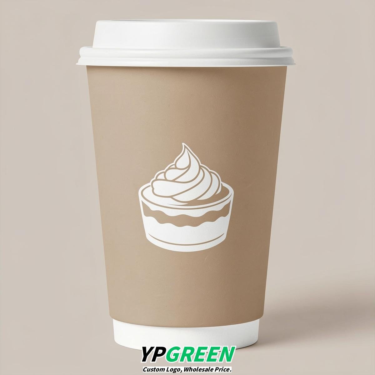 Beige Paper Cups with Desserts Design 8-24oz