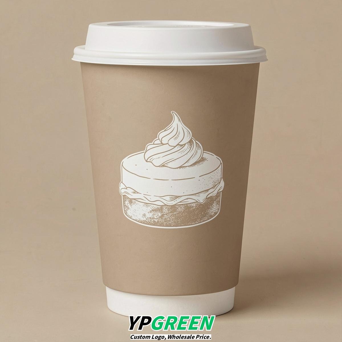 Beige Paper Cups with Desserts Design 8-24oz