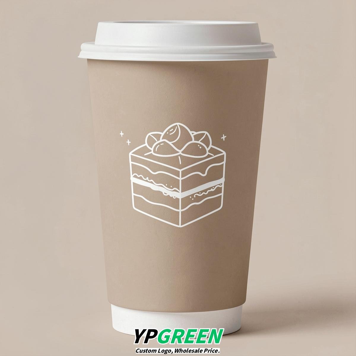 Beige Paper Cups with Desserts Design 8-24oz