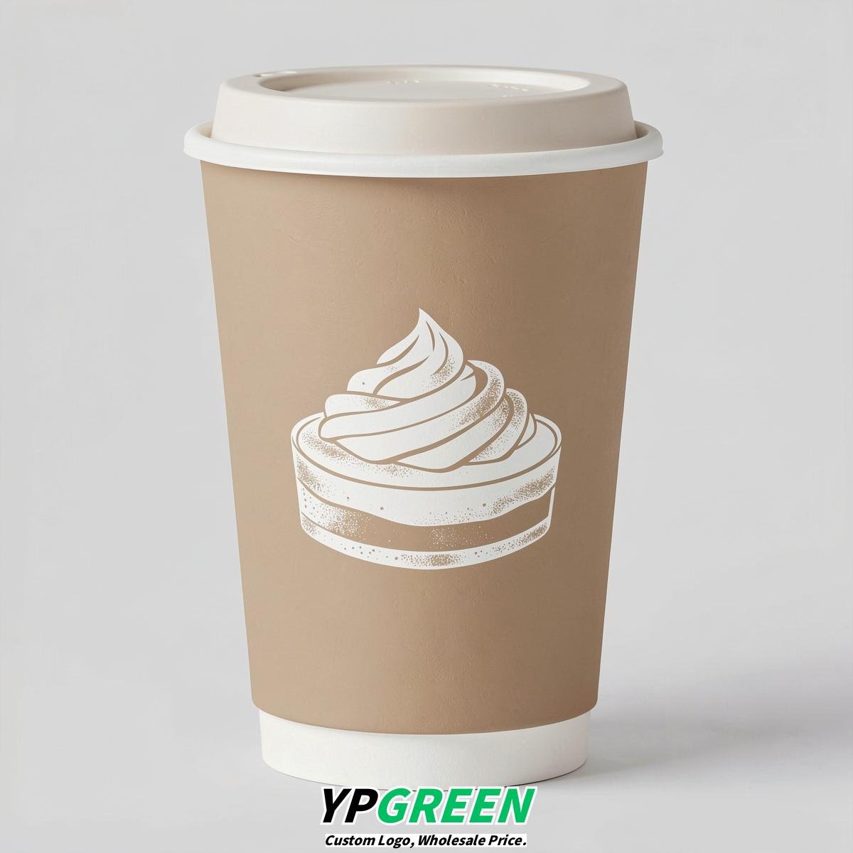 Beige Paper Cups with Desserts Design 8-24oz