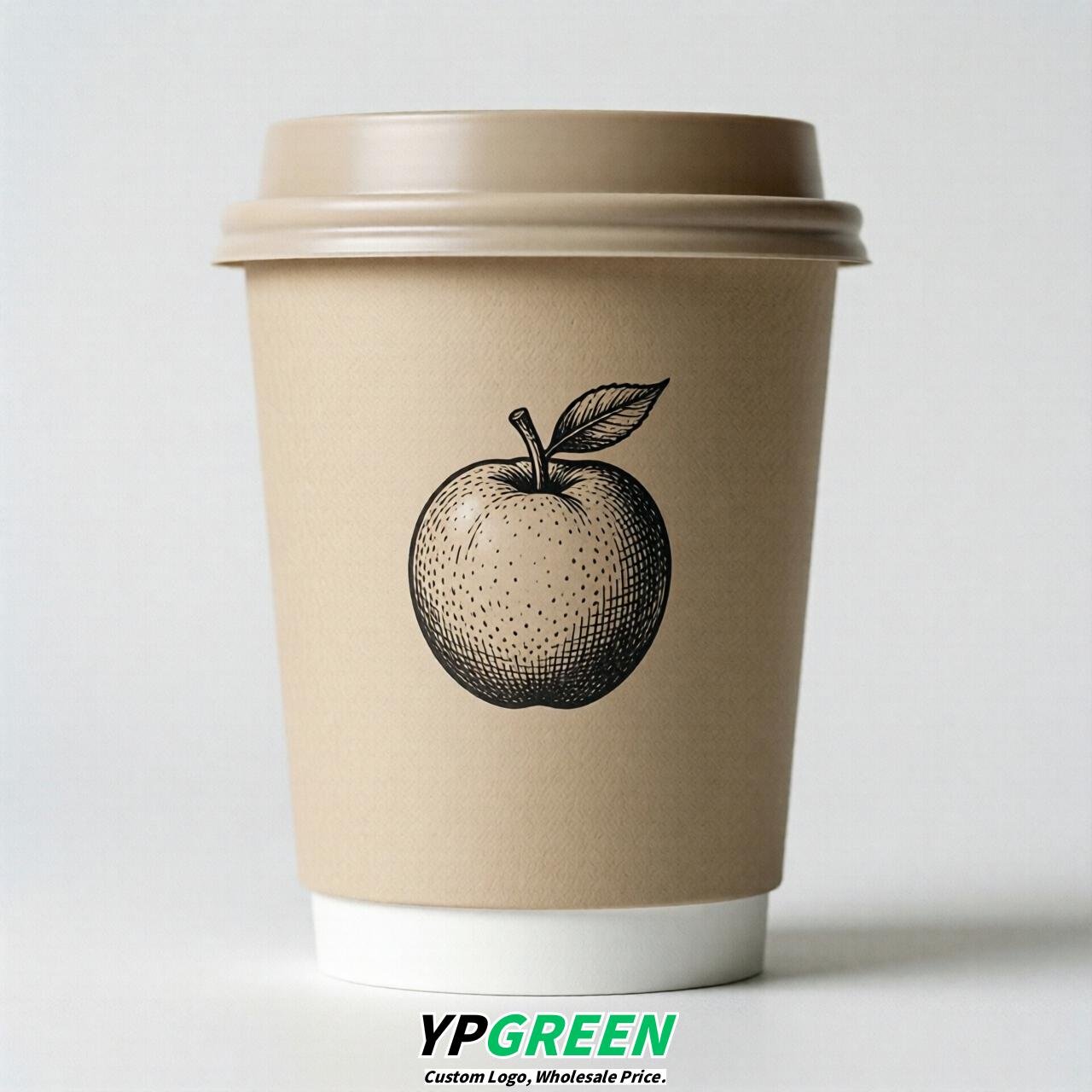 Beige Fruits Paper Cups with Lids 8-24oz