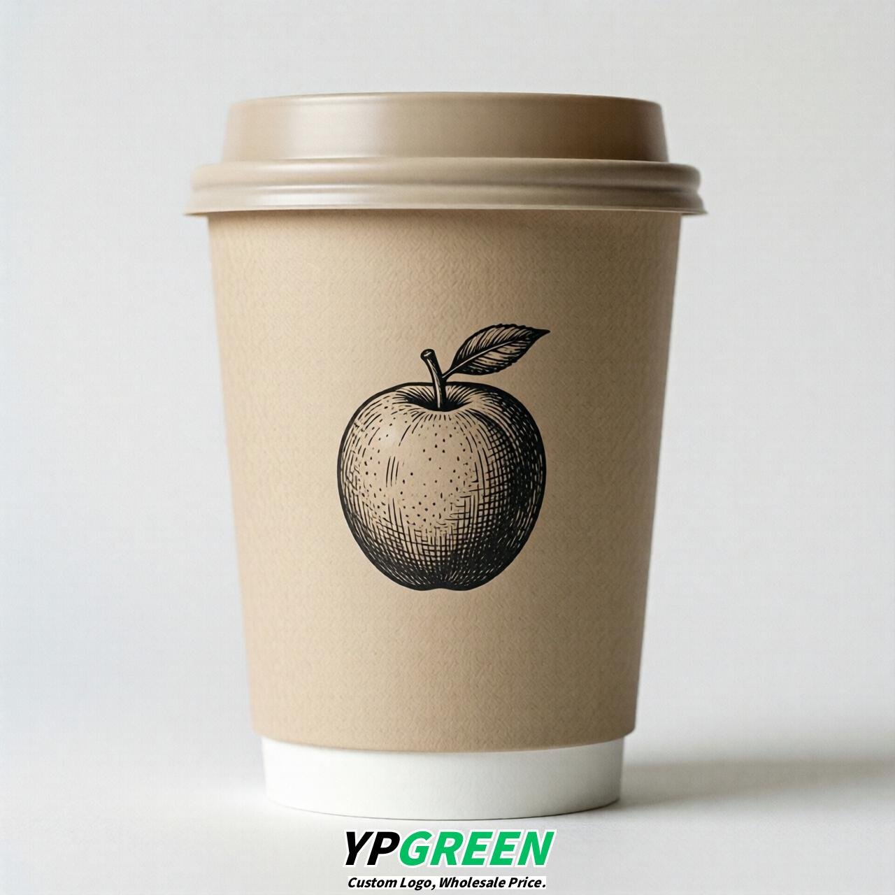 Beige Fruits Paper Cups with Lids 8-24oz