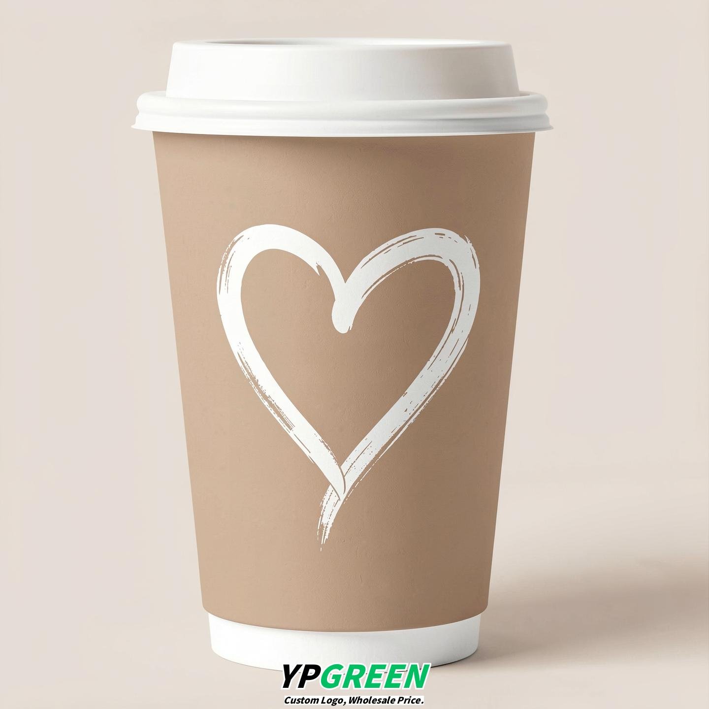 Beige Heart Paper Cups with Lids 8-24oz Beige Heart Paper Cups with Lids 8-24oz