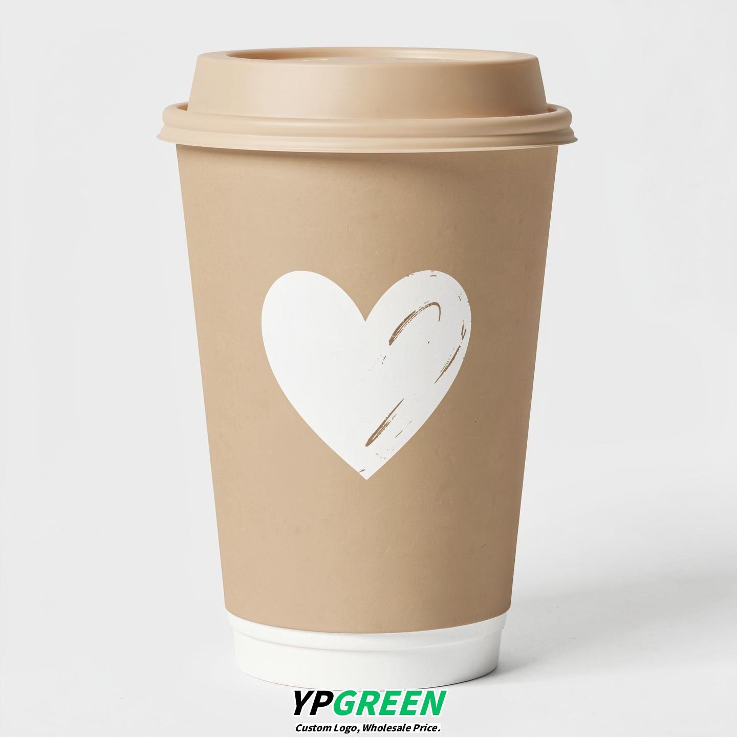 Beige Heart Paper Cups with Lids 8-24oz