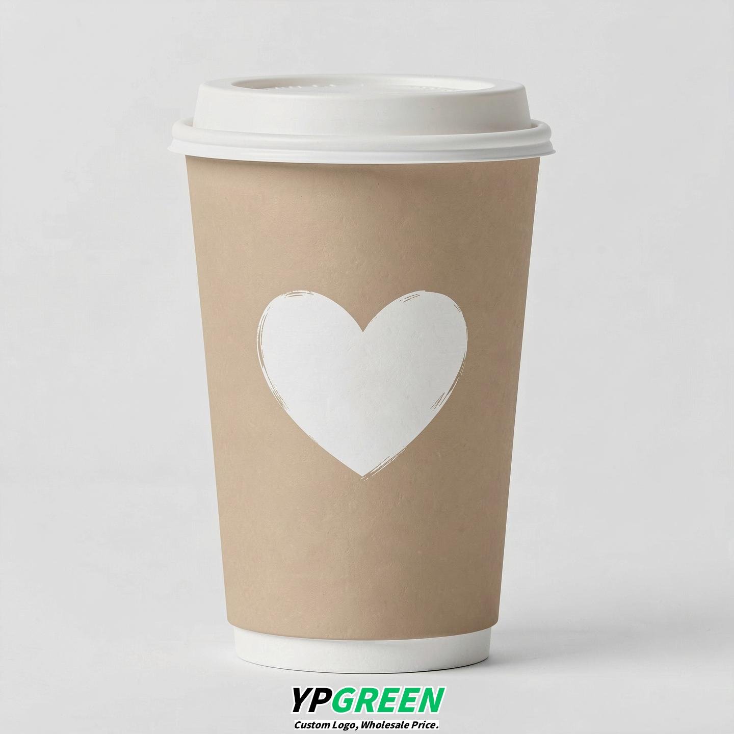 Beige Heart Paper Cups with Lids 8-24oz