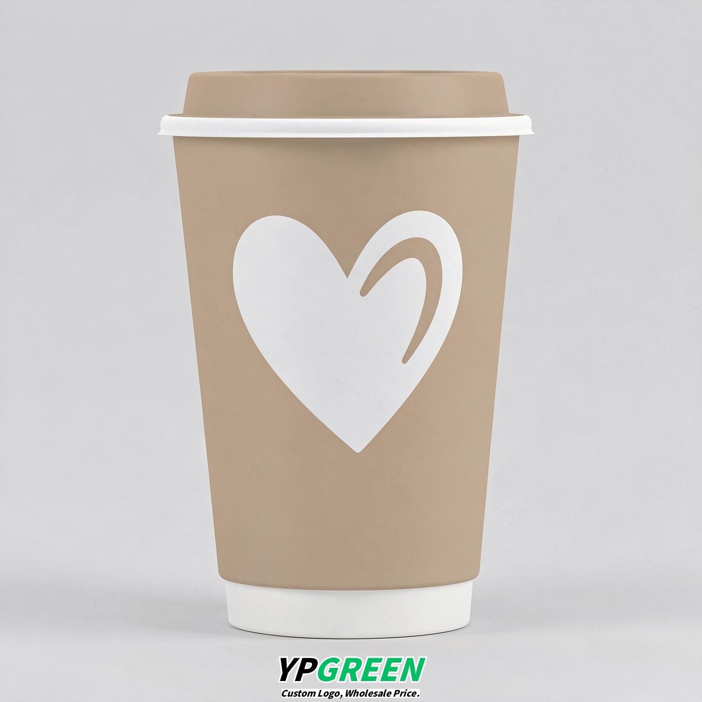 Beige Heart Paper Cups with Lids 8-24oz