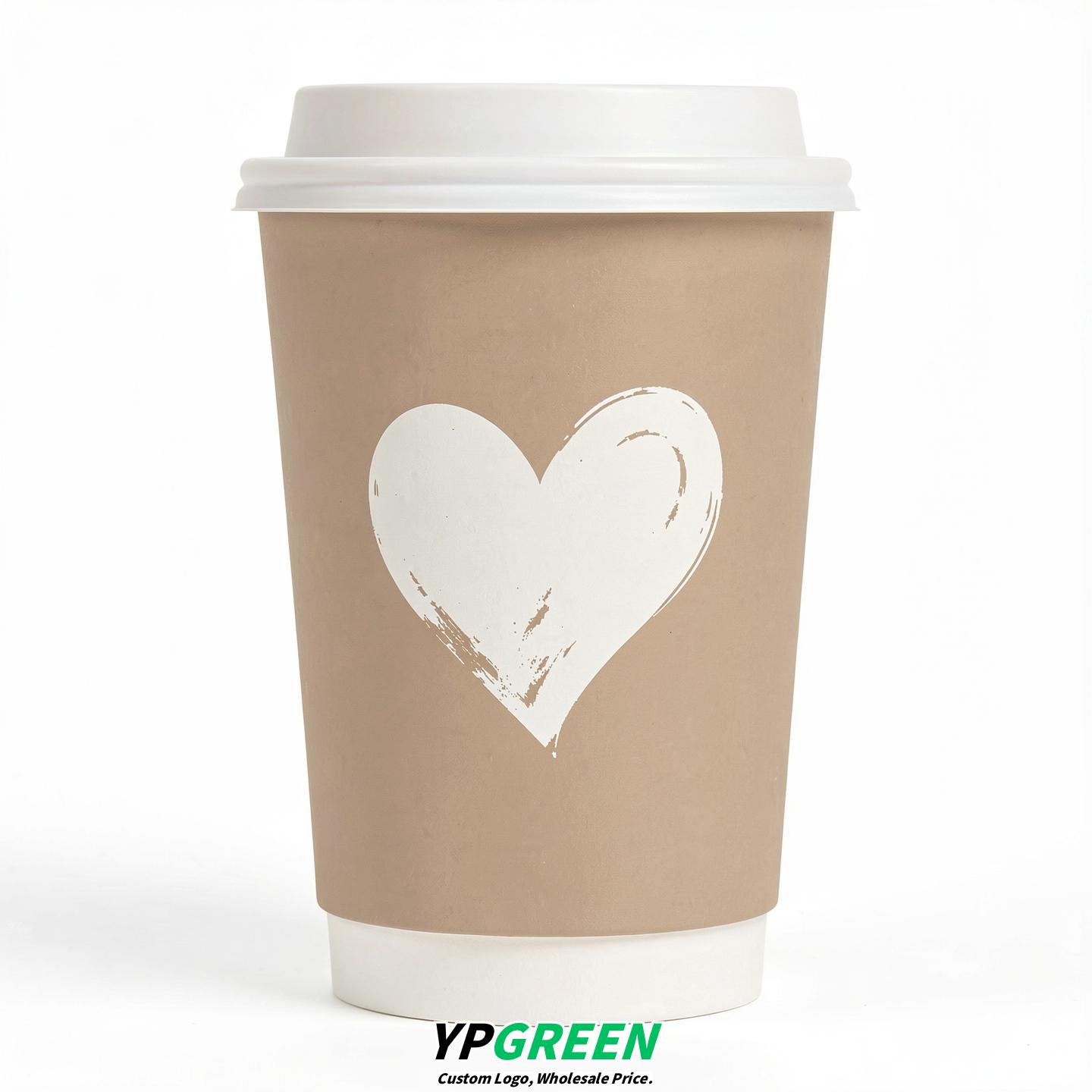 Beige Heart Paper Cups with Lids 8-24oz