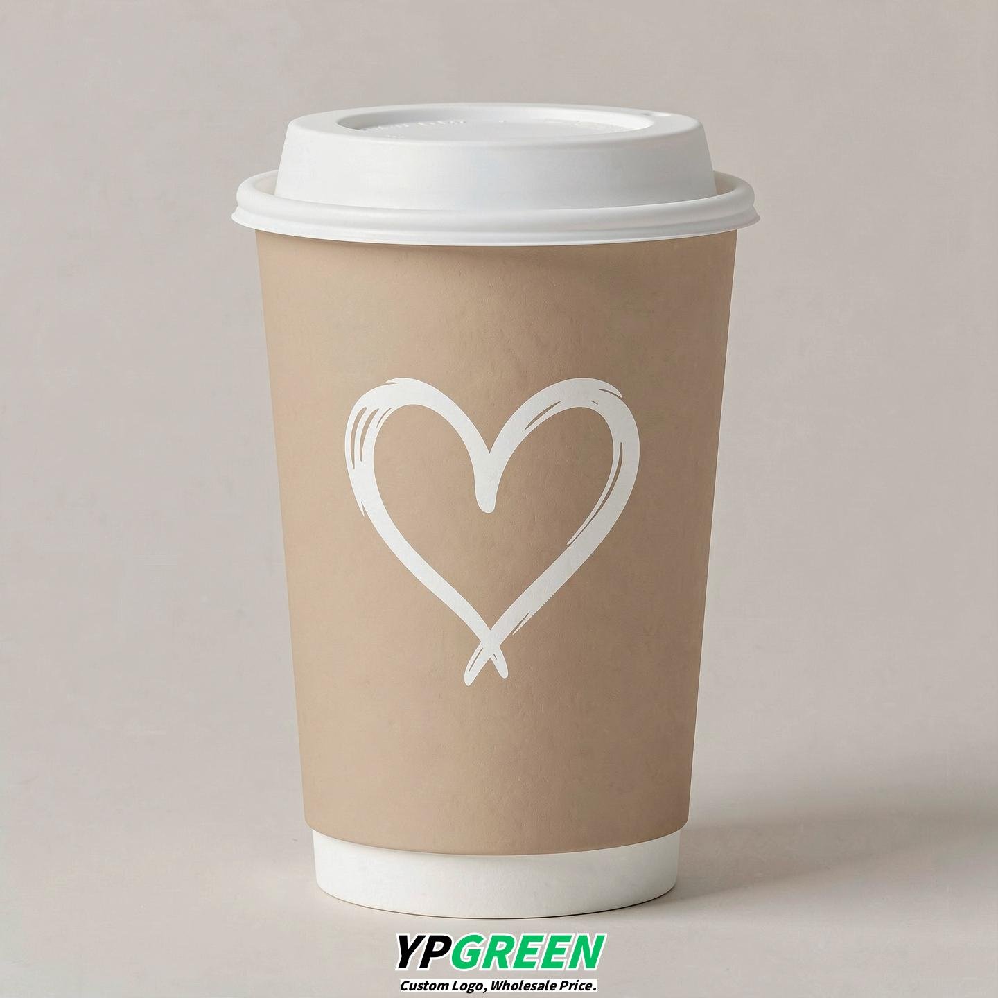 Beige Heart Paper Cups with Lids 8-24oz