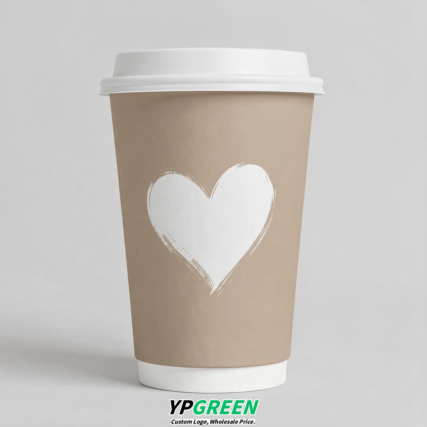 Beige Heart Paper Cups with Lids 8-24oz