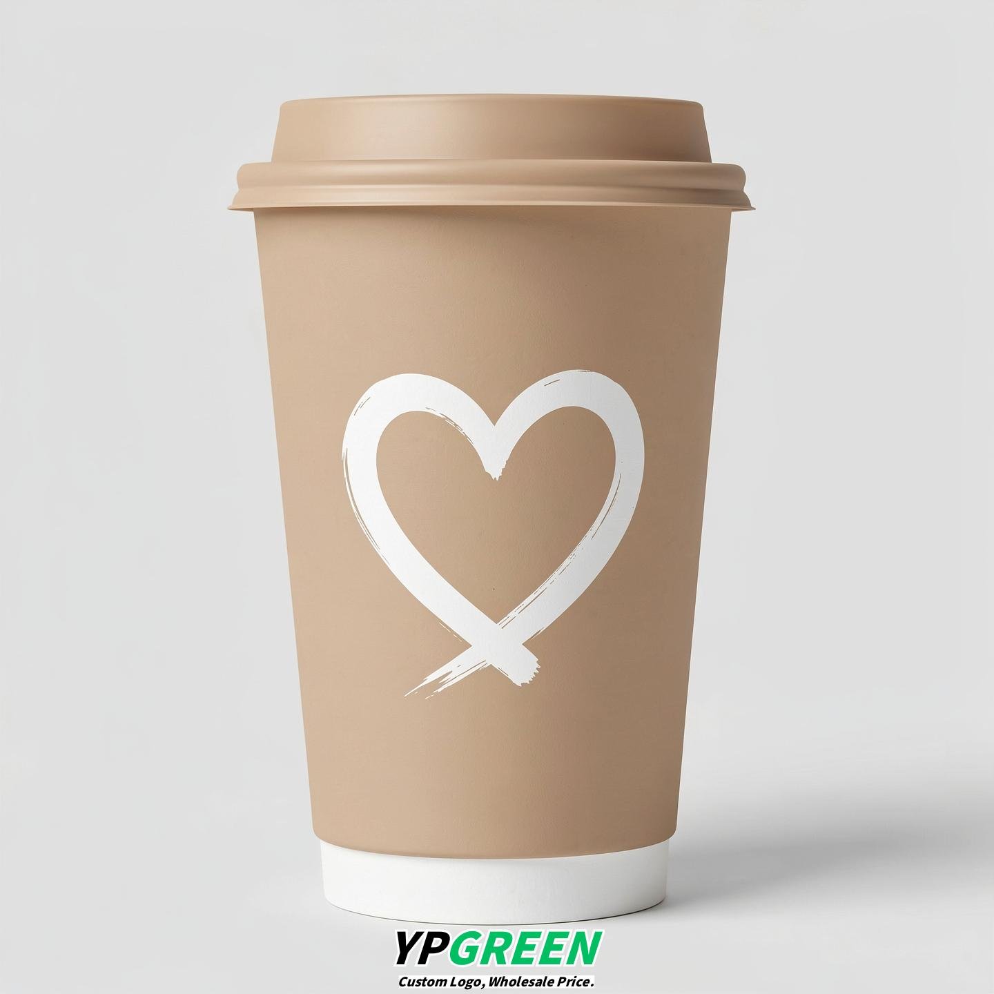 Beige Heart Paper Cups with Lids 8-24oz