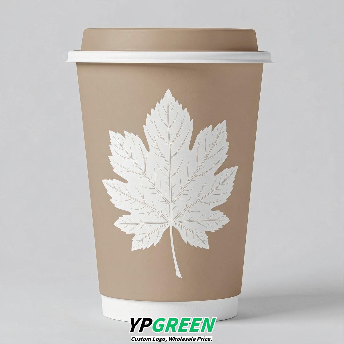 Beige Leaves Paper Cups with Lids 8-24oz