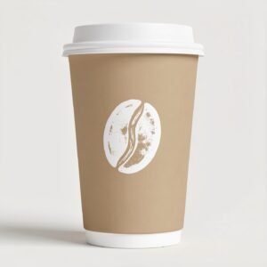 Beige Paper Cups with Coffee Bean Logo & Lids 8-24oz