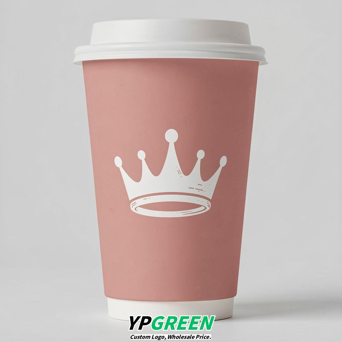Blush Paper Cups with Crown Design 8-24oz