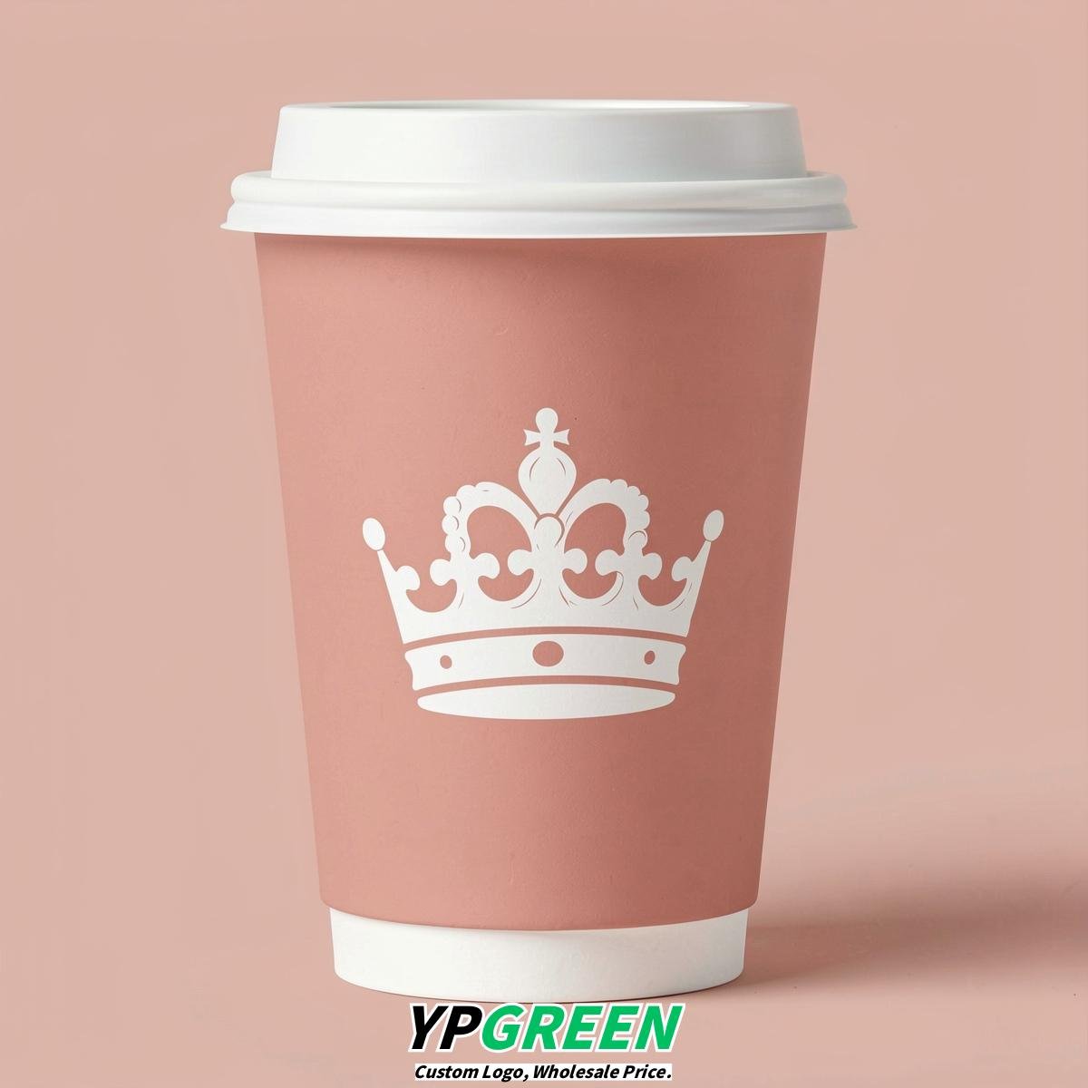 Blush Paper Cups with Crown Design 8-24oz
