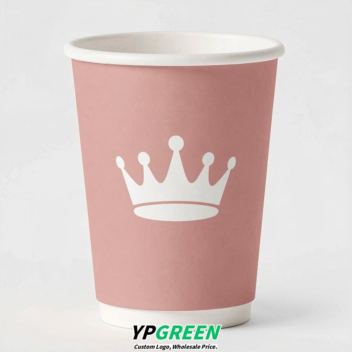 Blush Paper Cups with Crown Design 8-24oz