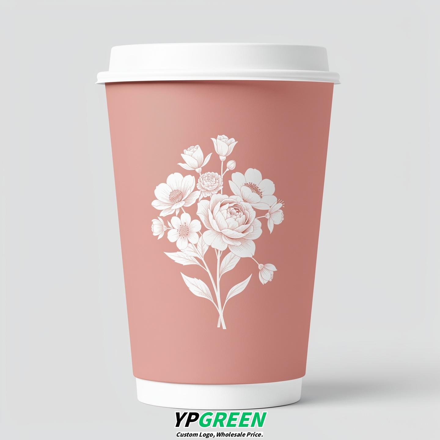 Blush Floral Paper Cups with Lids 8-24oz