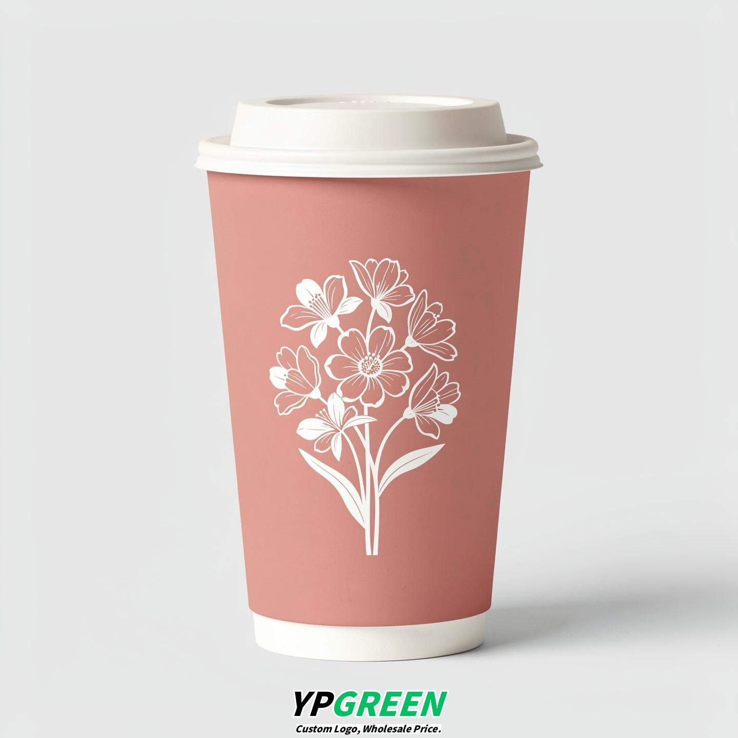 Blush Floral Paper Cups with Lids 8-24oz