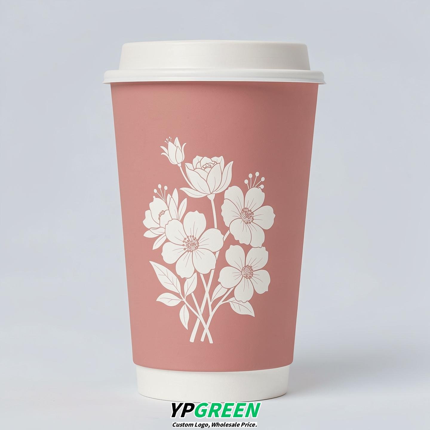 Blush Floral Paper Cups with Lids 8-24oz