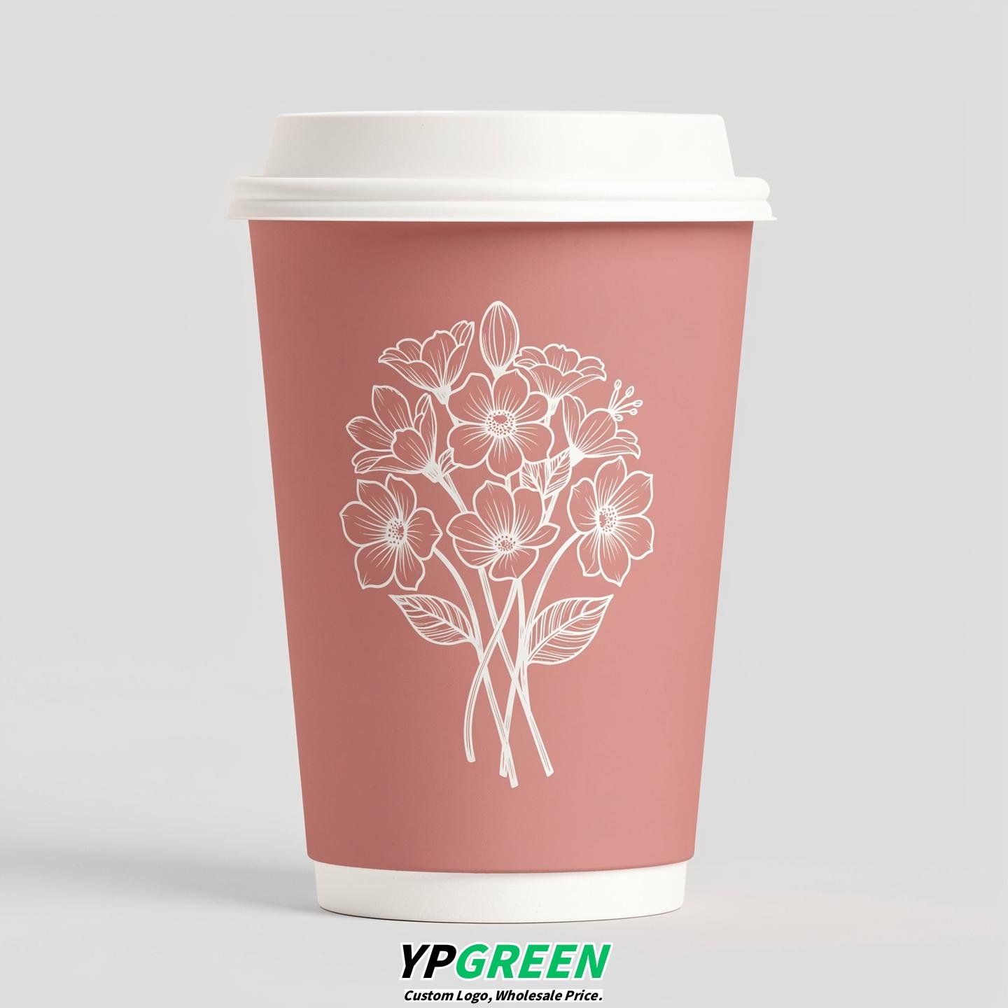 Blush Floral Paper Cups with Lids 8-24oz