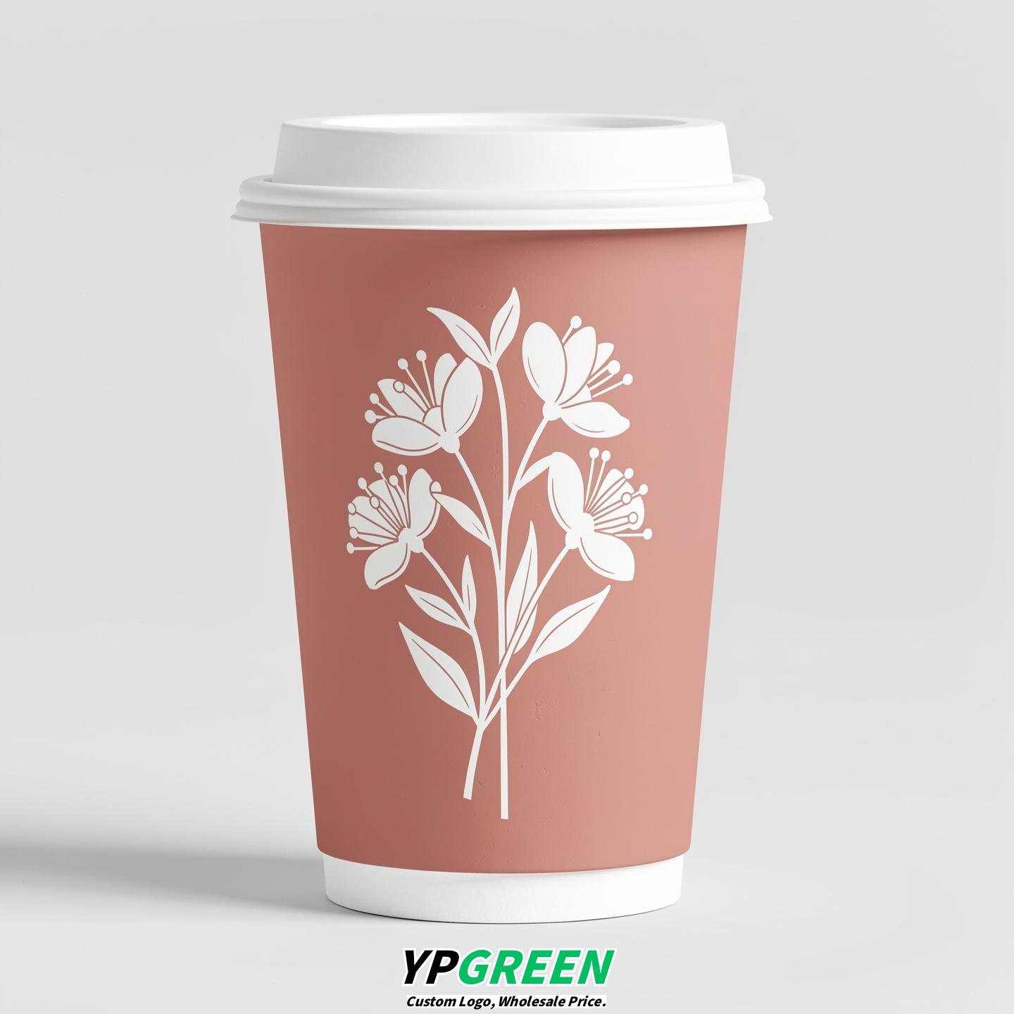 Blush Floral Paper Cups with Lids 8-24oz