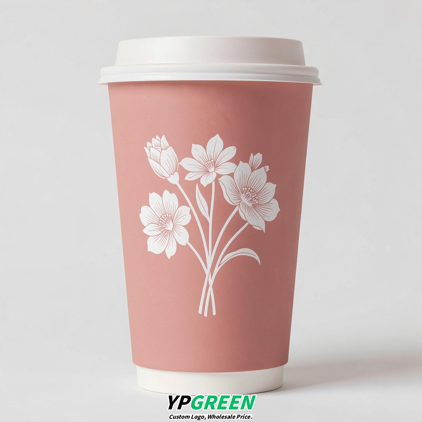 Blush Floral Paper Cups with Lids 8-24oz