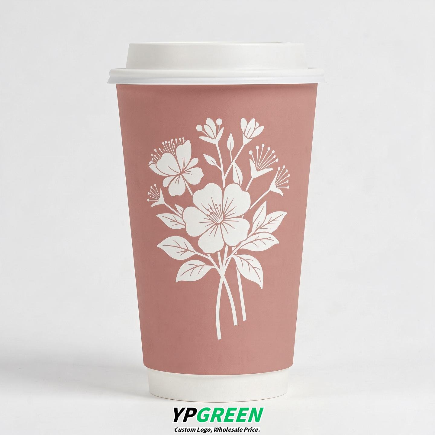 Blush Floral Paper Cups with Lids 8-24oz