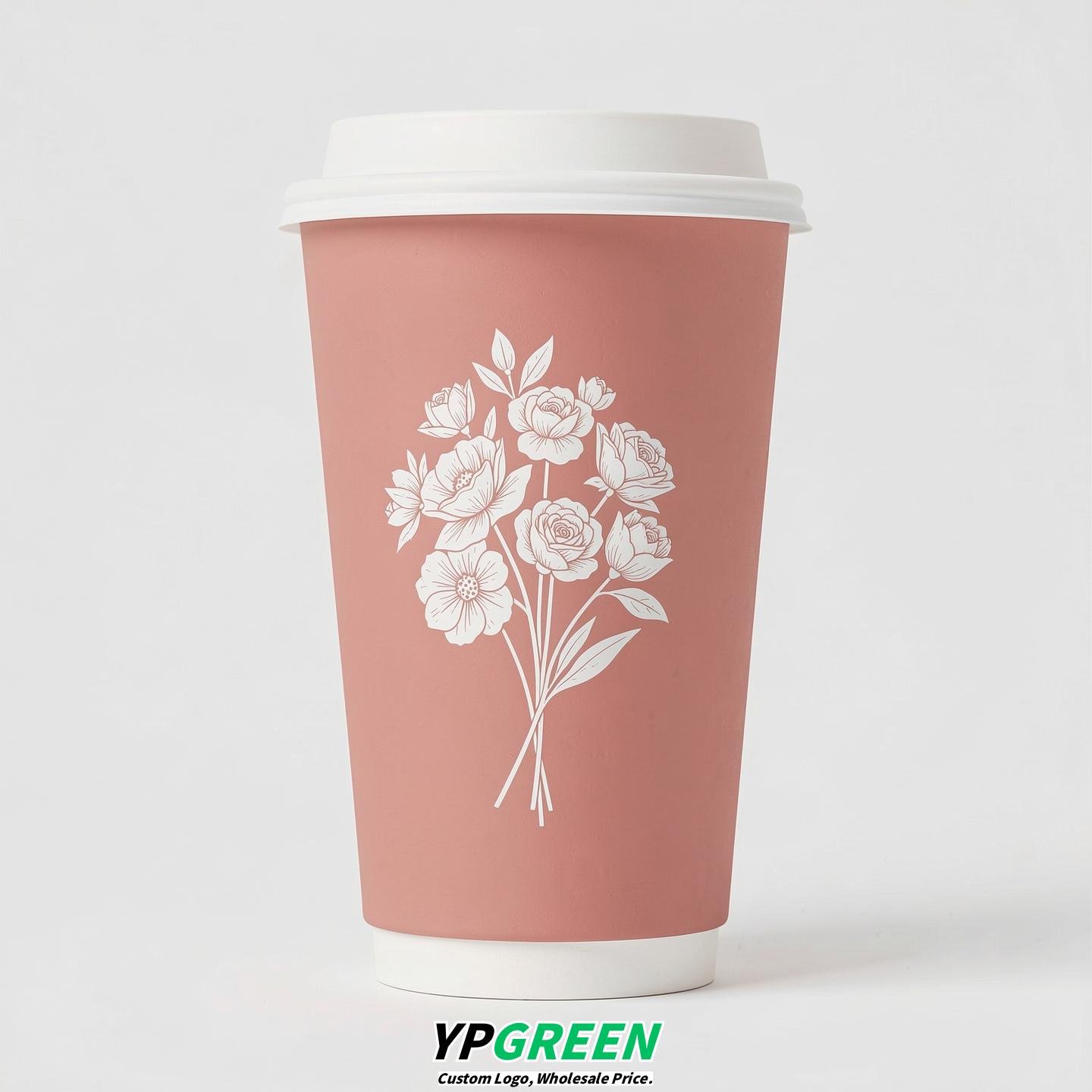 Blush Floral Paper Cups with Lids 8-24oz