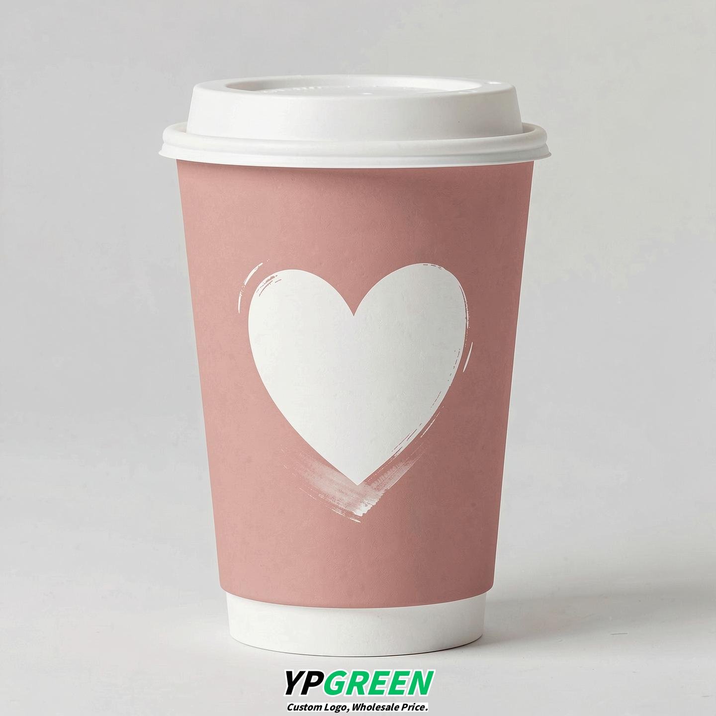 Blush Heart Paper Cups with Lids 8-24oz