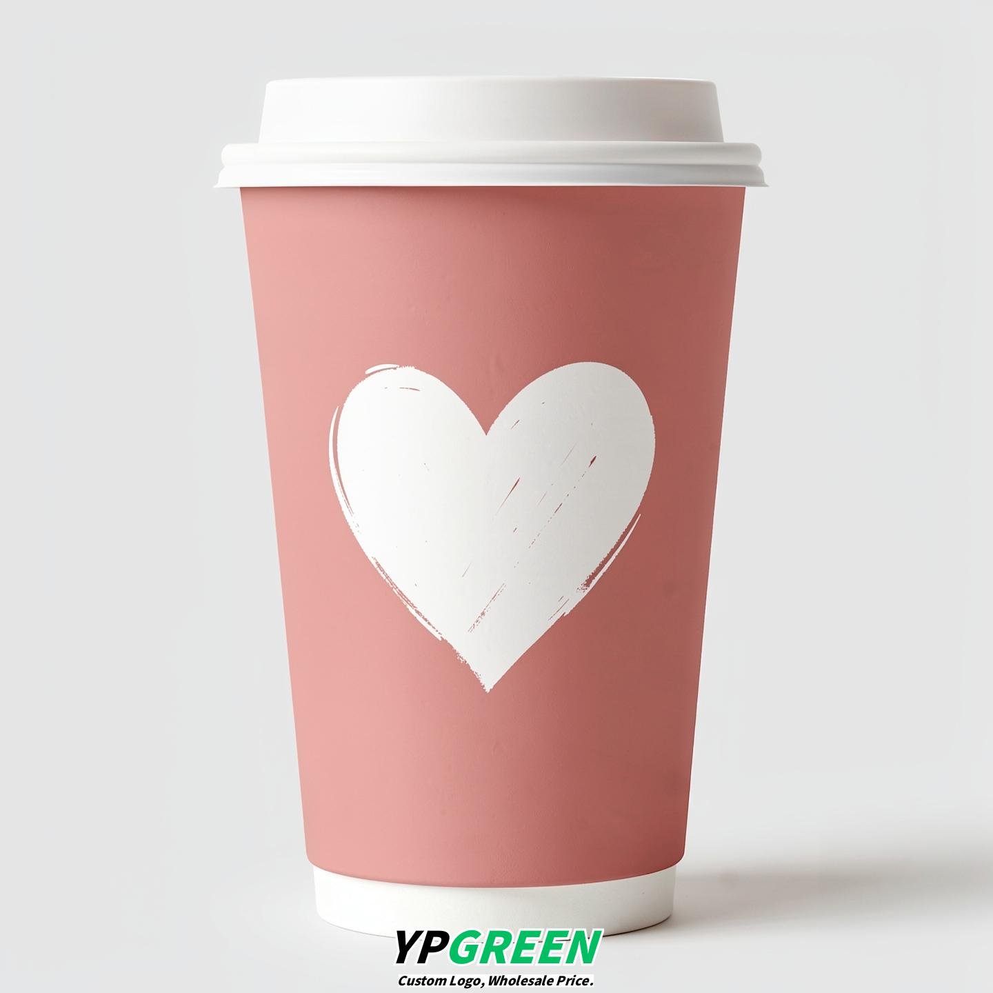Blush Heart Paper Cups with Lids 8-24oz