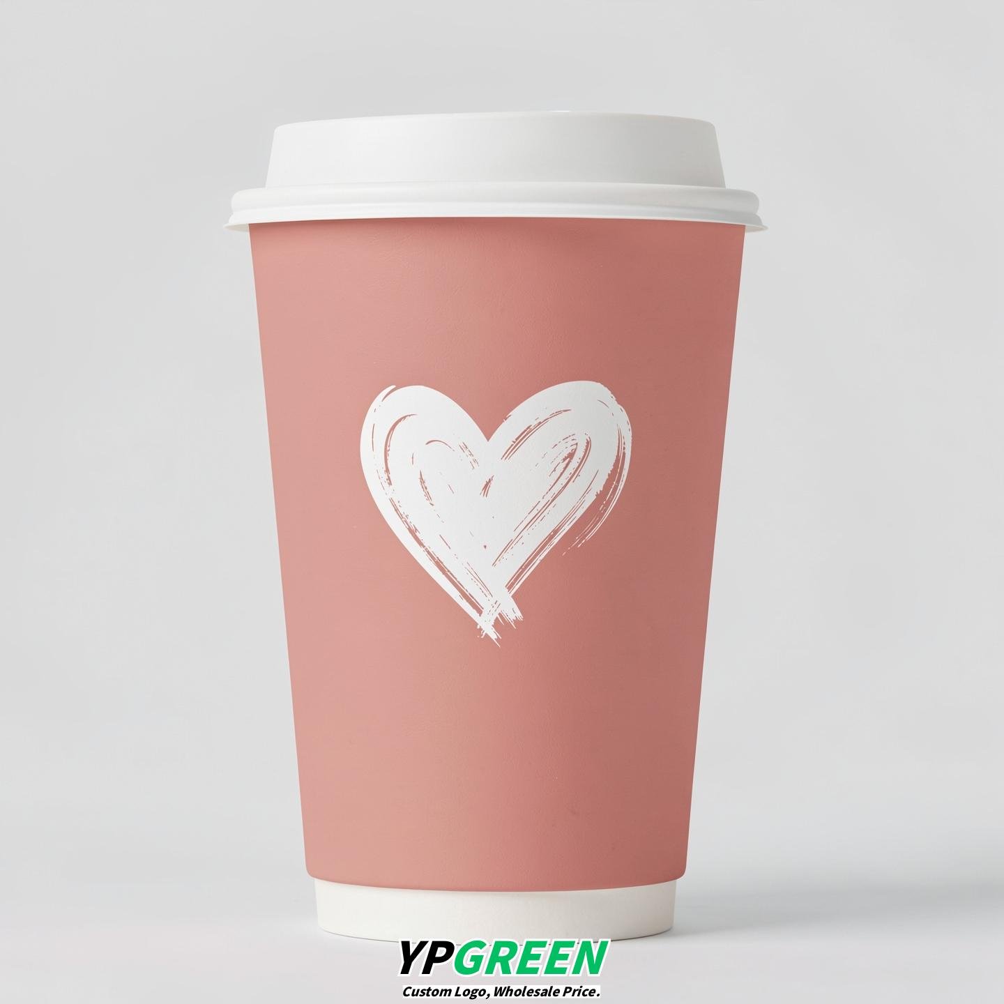 Blush Heart Paper Cups with Lids 8-24oz