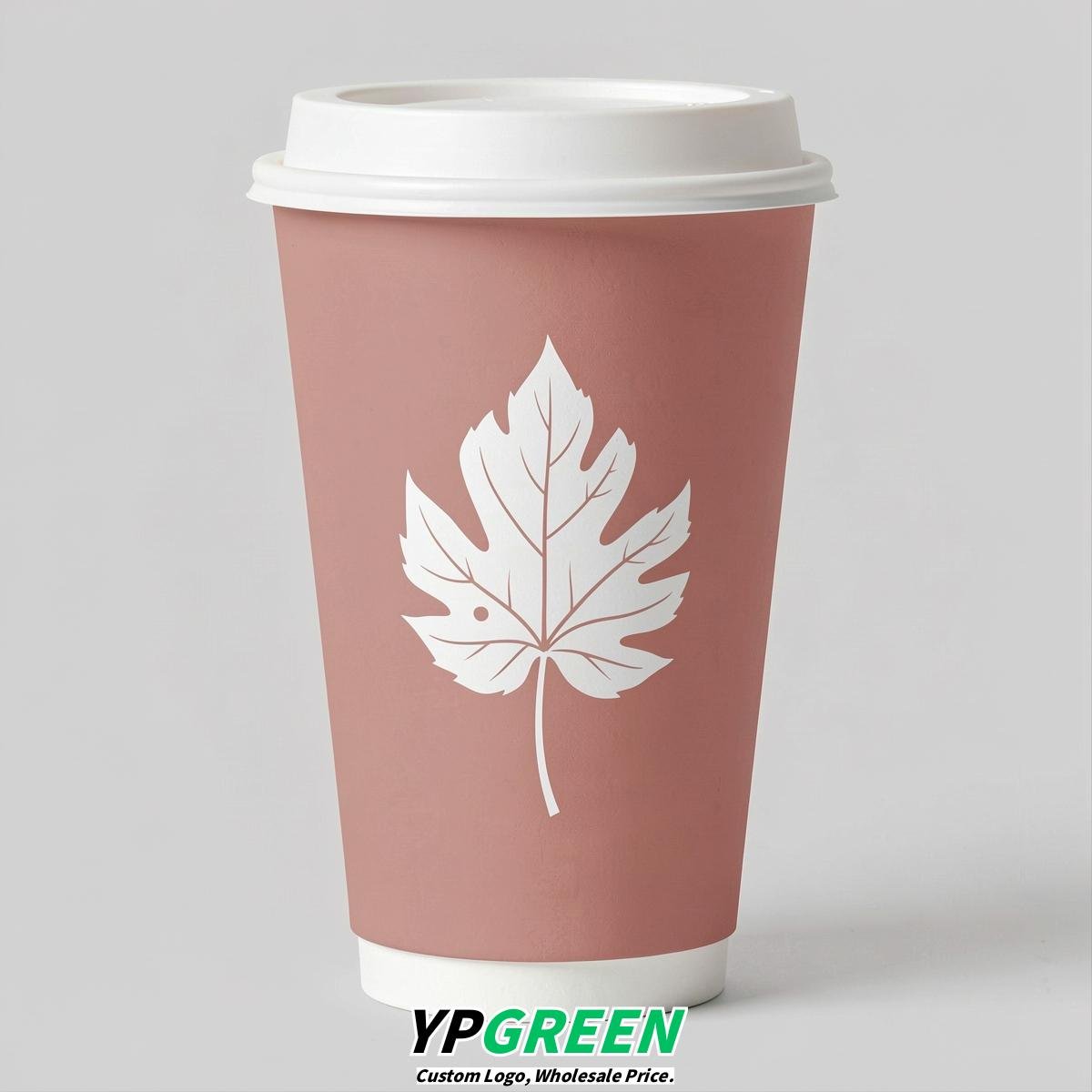 Blush Leaves Paper Cups with Lids 8-24oz