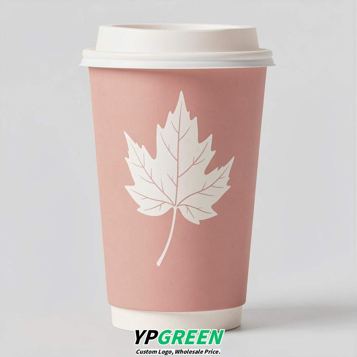 Blush Leaves Paper Cups with Lids 8-24oz